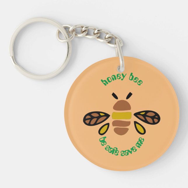 Honey bee acrylic keyring - round (Front)