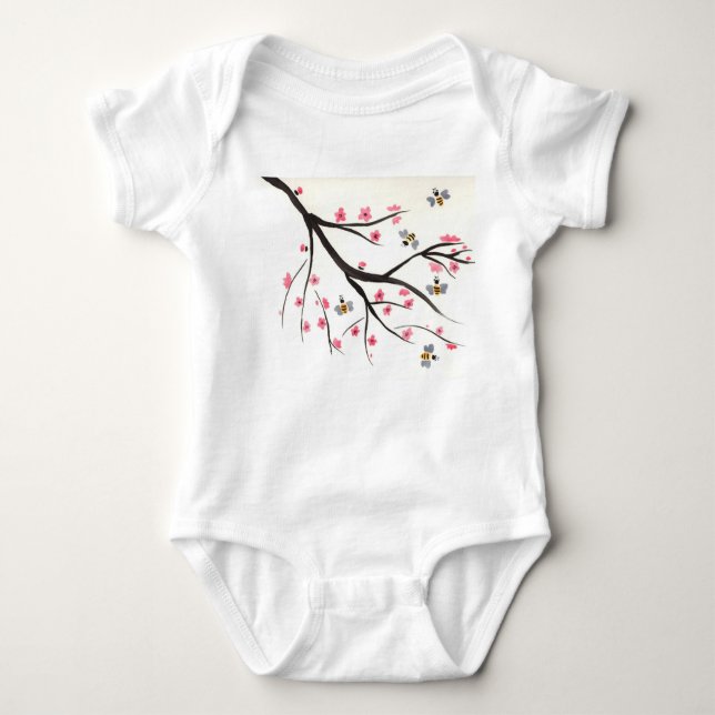 Honey bee and Cherry Blossom Baby Tutu Bodysuit (Front)