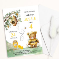 Honey Bee and Cute Bear Watercolor Kids Birthday