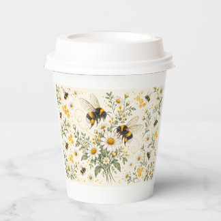 Honey Bee and Daisy Watercolor Paper Coffee Cups