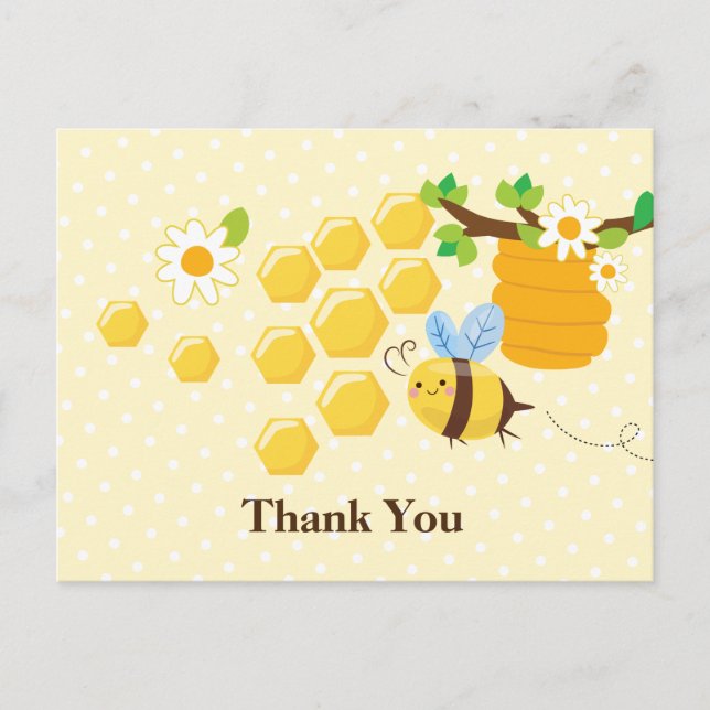 honey bee and flowers thank you card (Front)