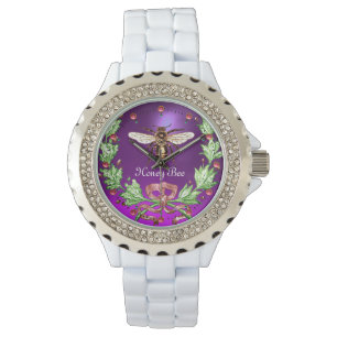 HONEY BEE AND GREEN FLORAL CROWN Beekeeper Purple Watch