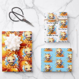 Honey bee and Honeycomb Baby Shower  Wrapping Paper Sheet