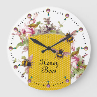 HONEY BEE AND PINK CYCLAMENS,BEEKEEPER LARGE CLOCK