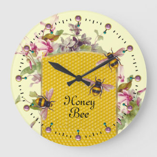 HONEY BEE AND PINK CYCLAMENS,BEEKEEPER LARGE CLOCK