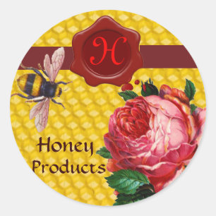 HONEY BEE AND PINK ROSE,BEEKEEPER RED WAX SEAL