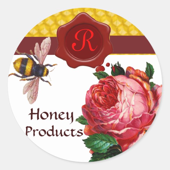 HONEY BEE AND PINK ROSE,BEEKEEPER RED WAX SEAL (Front)