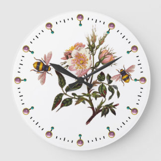 HONEY BEE AND WILD ROSES ,BEEKEEPER LARGE CLOCK
