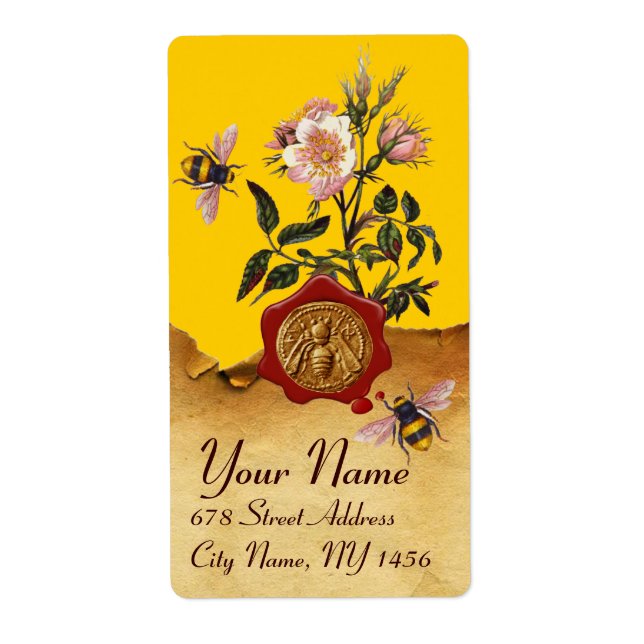 HONEY BEE AND WILD ROSES ,BEEKEEPER RED WAX SEAL (Front)