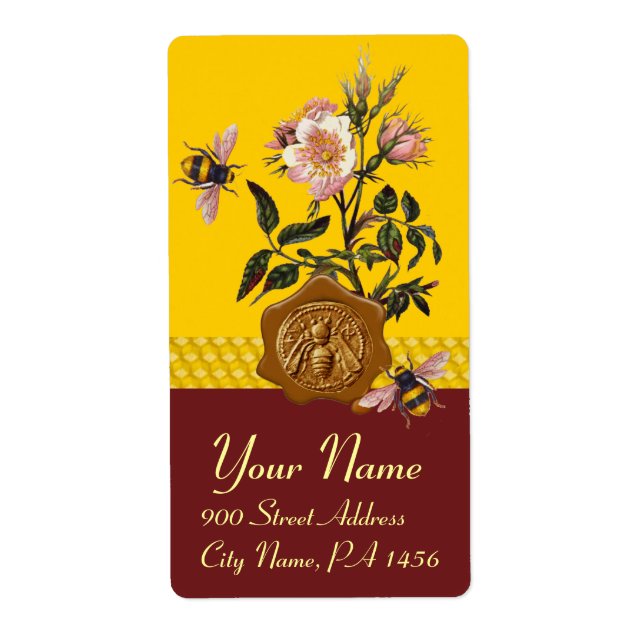 HONEY BEE AND WILD ROSES ,BEEKEEPER  WAX SEAL (Front)