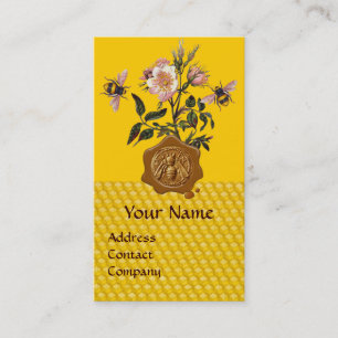 HONEY BEE AND WILD ROSES ,BEEKEEPER WAX SEAL BUSINESS CARD