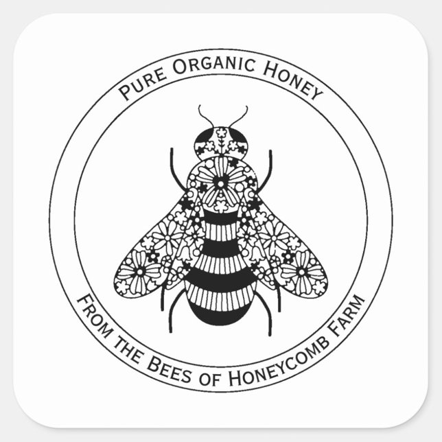 Honey Bee Apiary Custom Text Square Sticker (Bee apiary honey farm custom text stickers)
