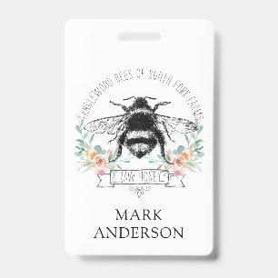 Honey Bee Apiary Honey Jar Label l Pink Floral ID Badge
