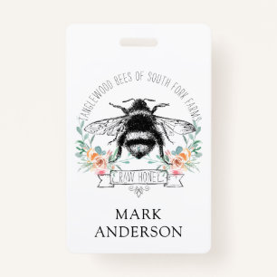 Honey Bee Apiary Honey Jar Label l Pink Floral ID Badge