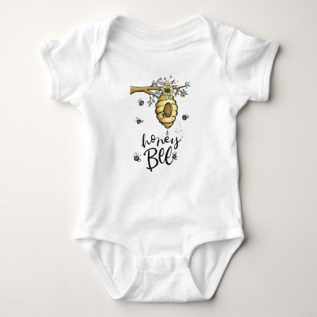 Honey Bee Baby Outfit, Bumblebee Baby Bodysuit (Front)
