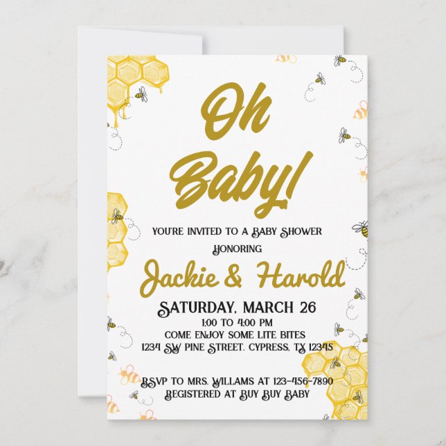 Honey Bee Baby Shower 5x7 Invitation (Front)