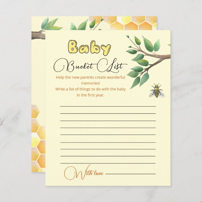 Honey Bee Baby Shower Bucket List (Front/Back)
