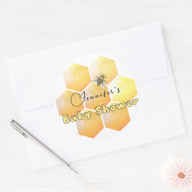 Honey Bee Baby Shower Classic Round Sticker (Envelope)