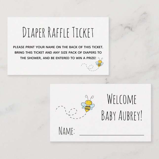 Honey Bee Baby Shower Diaper Raffle Ticket Enclosure Card (Front/Back)