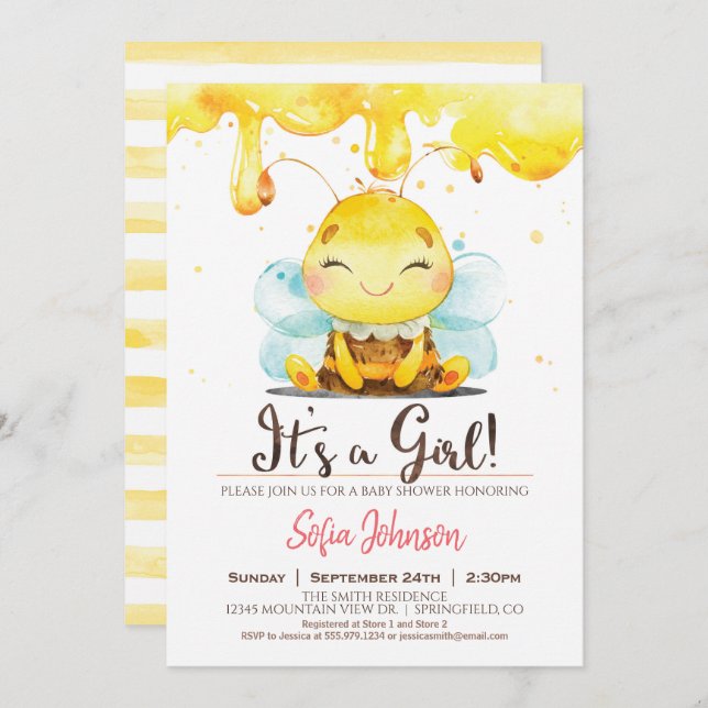 Honey Bee Baby Shower Girl Invitation (Front/Back)