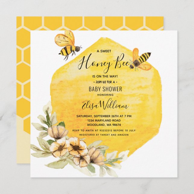 Honey Bee Baby Shower Invitation (Front/Back)