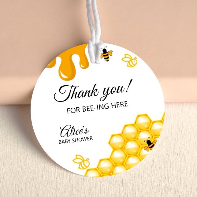 Honey Bee Baby Shower Mummy Bee Thank You Classic Round Sticker (Bee Baby Shower Favor Tag, Honey Bee Baby Shower Round Stickers)