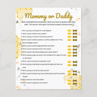 Honey Bee Baby Shower Mummy or Daddy Game