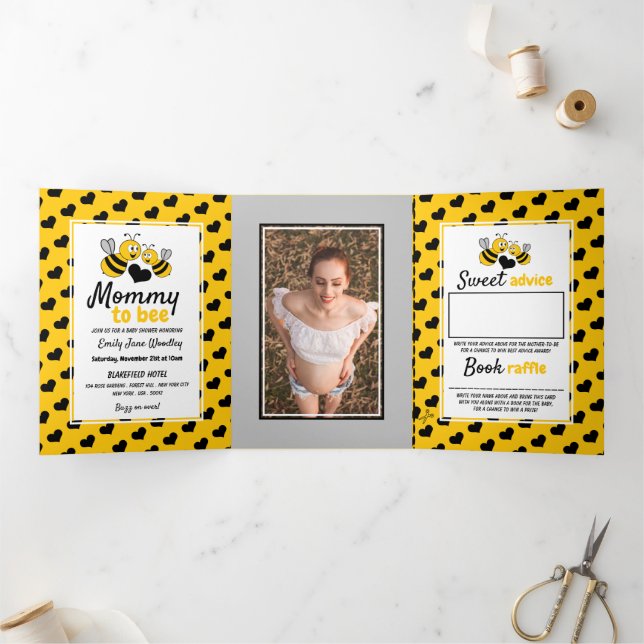 Honey Bee, Baby Shower Suite Tri-Fold Invitation (Inside)