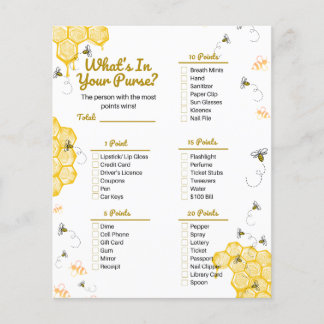 Honey Bee Baby Shower What's in Your Purse Game