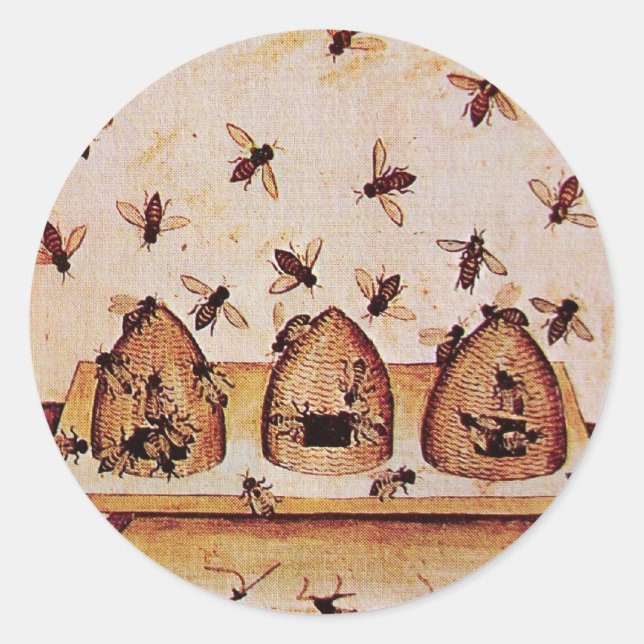HONEY BEE, BEEKEEPER BEEKEEPING SUPPLIES CLASSIC ROUND STICKER (Front)