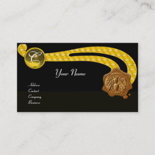 HONEY BEE,BEEKEEPER BROWN WAX SEAL MONOGRAM ,black Business Card
