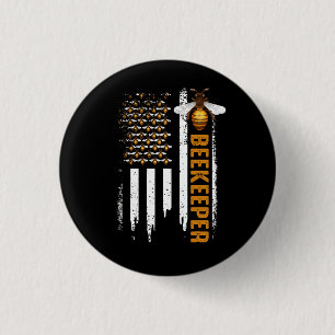 Honey-Bee Beekeeping Hive Beekeeper USA Flag Indep 3 Cm Round Badge