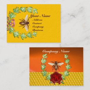 HONEY BEE BEEKEEPING WREATH RED WAX SEAL MONOGRAM BUSINESS CARD