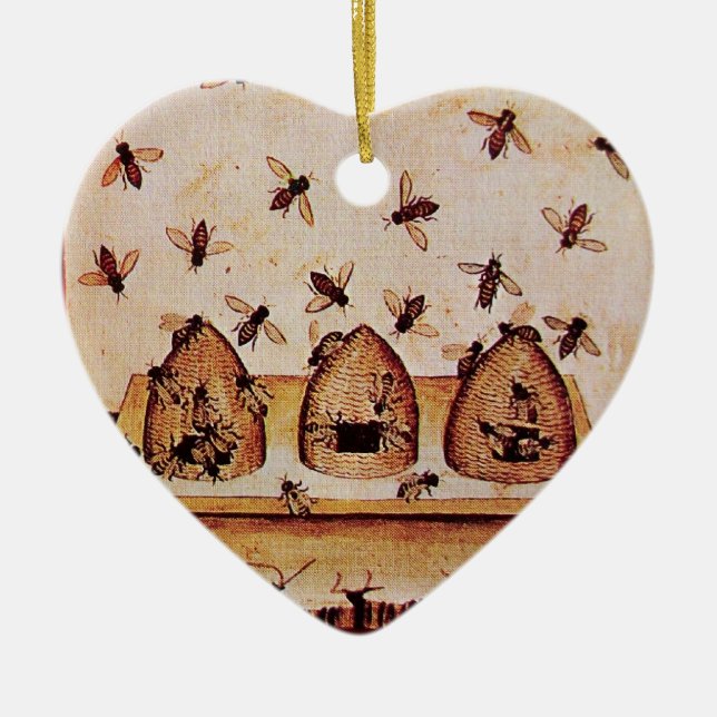 HONEY BEE, BEEKEPER Heart Ceramic Tree Decoration (Front)