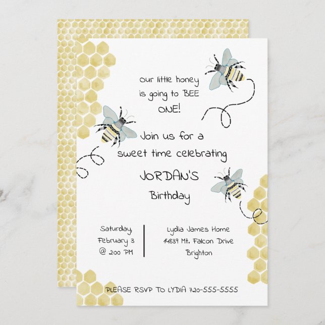 Honey Bee Birthday - Gender Neutral Invitation (Front/Back)