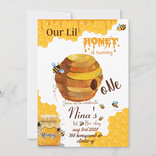 Honey Bee Birthday Invitation Card (Front)