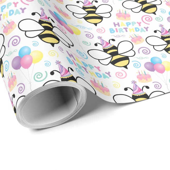 Honey Bee Birthday Wrapping Paper (Roll Corner)