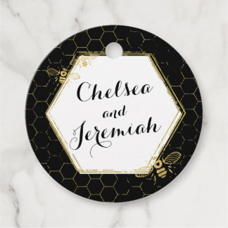 Honey Bee Black Gold Custom Name Wedding Favour Tags