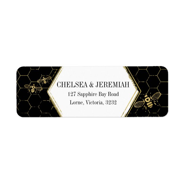 Honey Bee Black Gold Custom Return Address Label (Front)