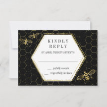 Honey Bee Black Gold Pattern RSVP Card