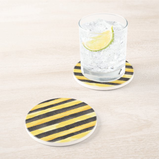 Honey Bee Black Gold Yellow Christmas Coaster (Side)