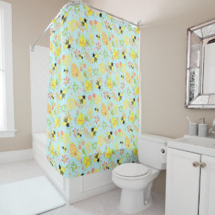 Honey Bee Blue Shower Curtain