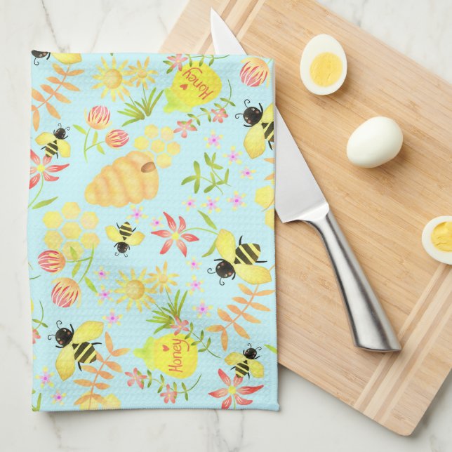 Honey Bee Blue Tea Towel (Quarter Fold)