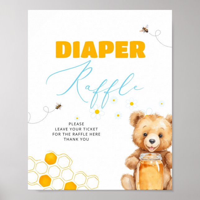 Honey Bee Boy Girl Baby Shower Diaper Raffle Poster (Front)