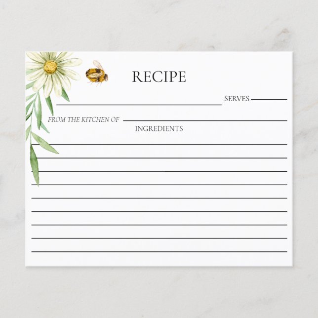 Honey Bee Bridal Shower Double Sided Recipe Card (Front)