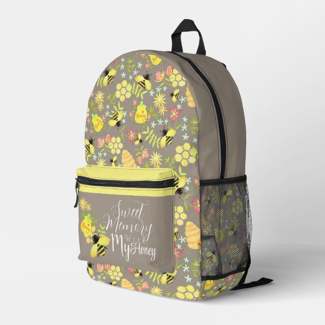 Honey Bee Brown Printed Backpack (Back Corner Right)