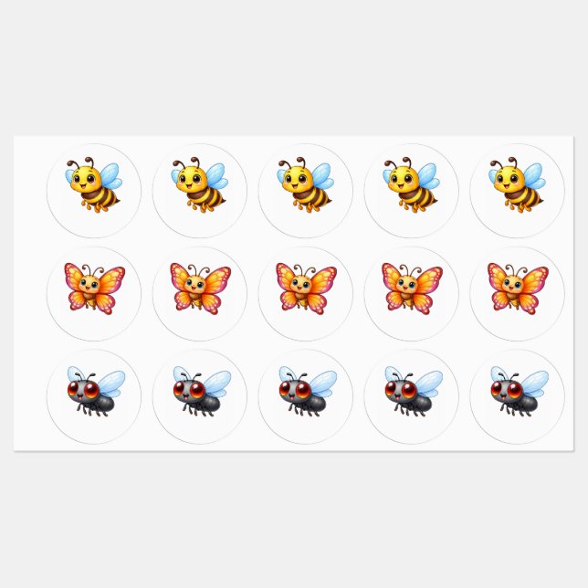 Honey bee, butterfly and fly kawaii image (Sheet)