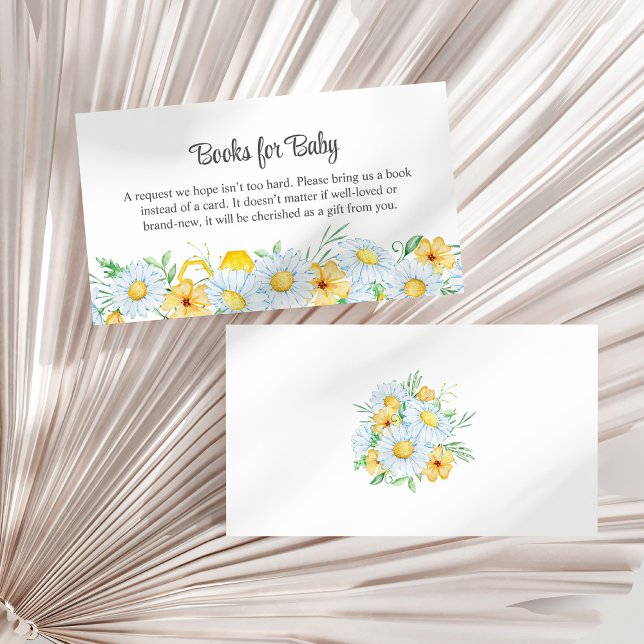 Honey Bee Chamomile Baby Shower Books for Baby Enclosure Card (Honey Bee Chamomile Baby Shower Books for Baby Enclosure Card on a white dry palm leaf.)
