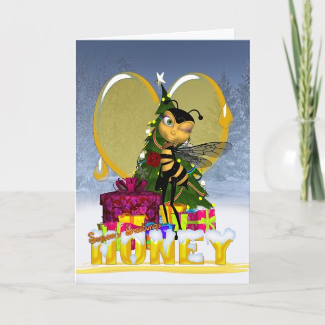 Honey Bee Christmas Card - Cute Honey Honey Bee (Front)