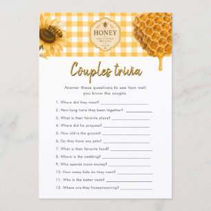 Honey Bee Couples Trivia Bridal Shower Game card 